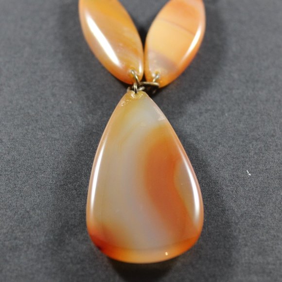 Jewelry - Orange Banded Agate Large Teardrop Polished Natural Stone Pendant Necklace 27"